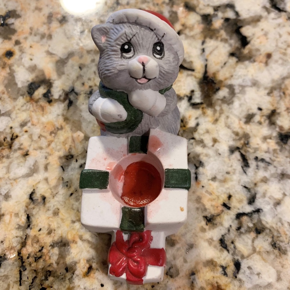 Holiday Candle Climbers Porcelain Holder Cats vint